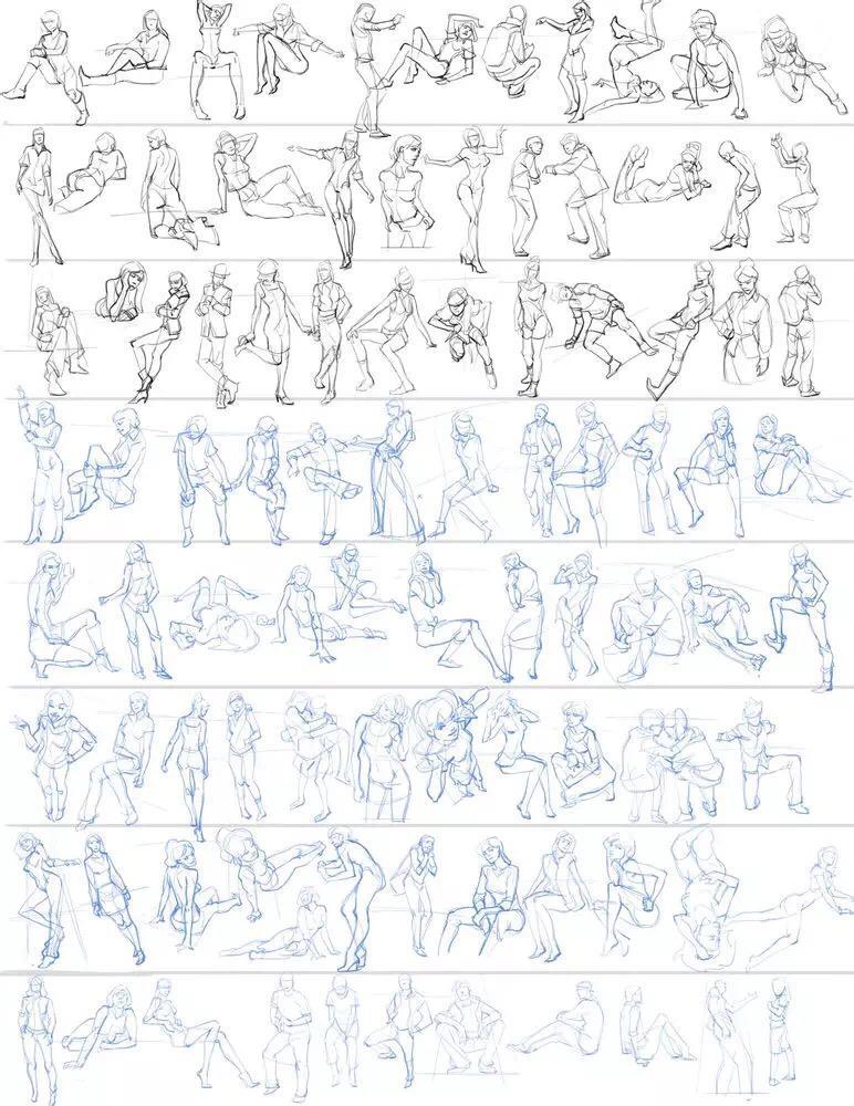 ​画人物速写不再难，500个人物速写动态图，画好速写的必备资料