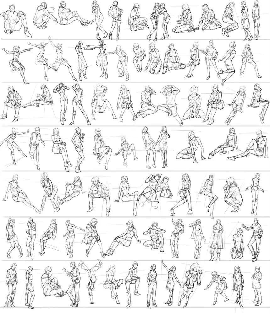 ​画人物速写不再难，500个人物速写动态图，画好速写的必备资料